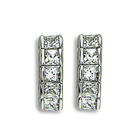 Curved Silver Earrings with 5 Princess Cut Blue Luster Diamonds - Click Image to Close